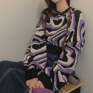 Y2K Purple Heart cropped fuzzy sweater
